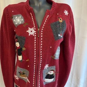 Croft & Barrow Red Cardigan with Snowman and Holiday Motifs